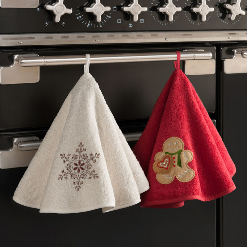 Pour votre cuisine : essuie-mains rond joliment brodé aux motifs de Noël Photo 2