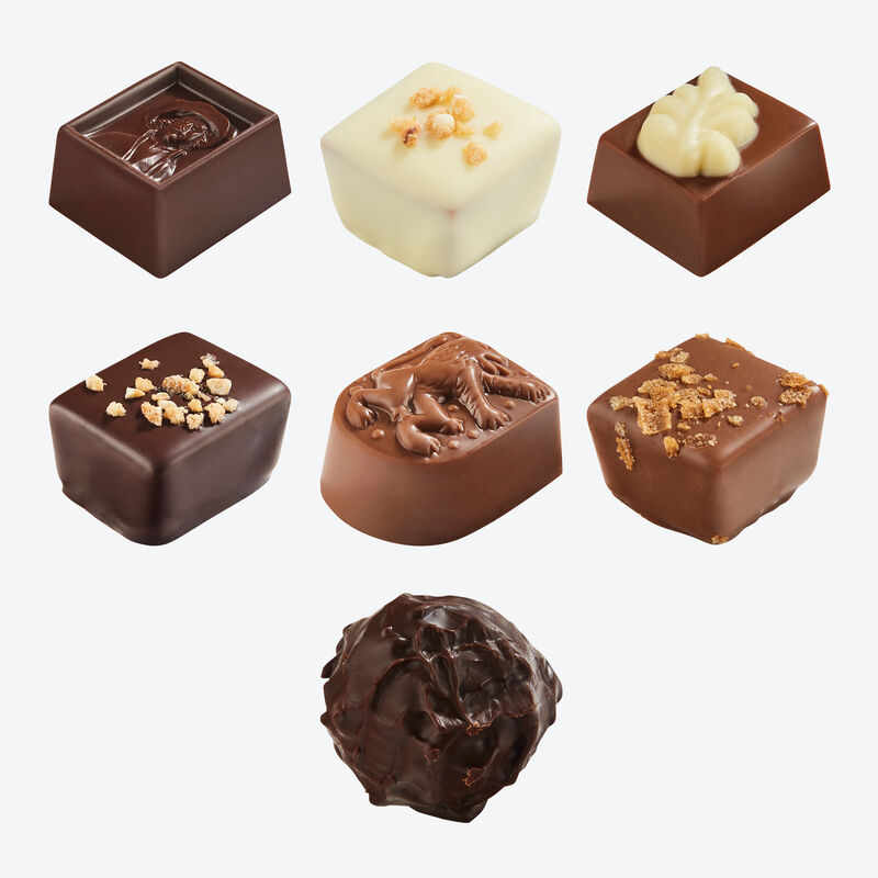 Chocolats belges fins dans un joli ballotin, ballotin de pralines belges, coffret de chocolats, bouchées au chocolat