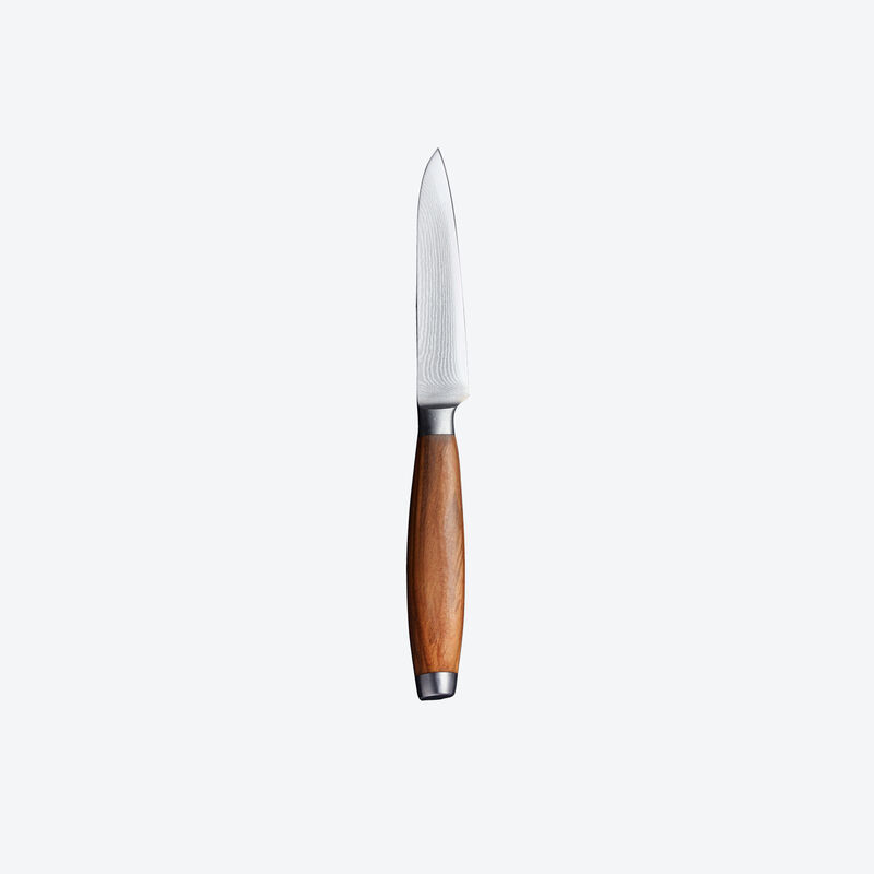 Couteau à légumes damas  avec manche en bois d'olivier noble : répond aux exigences les plus élevées