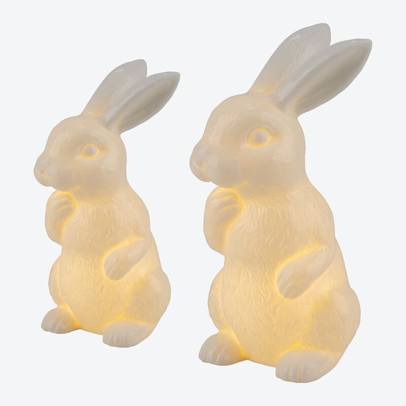 Fabriqués à la main : lapins de Pâques en porcelaine lumineux avec une technologie LED innovante
