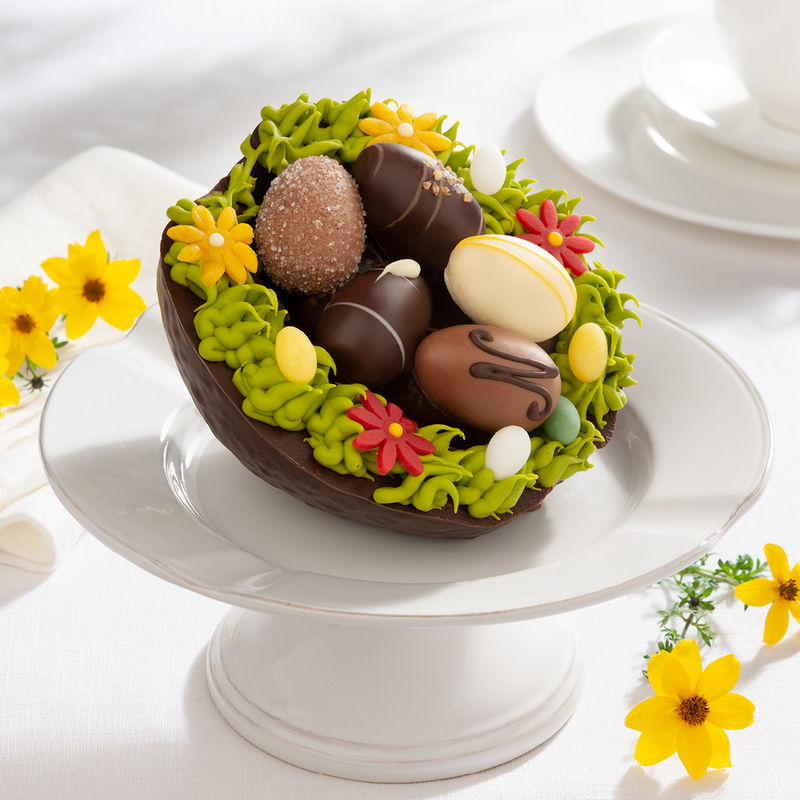 Gâteau à la broche-nid de Pâques décoratif avec des oeufs en chocolat fin