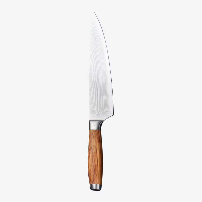 Grand couteau de chef damas avec manche en bois d'olivier noble : répond aux exigences les plus élevées