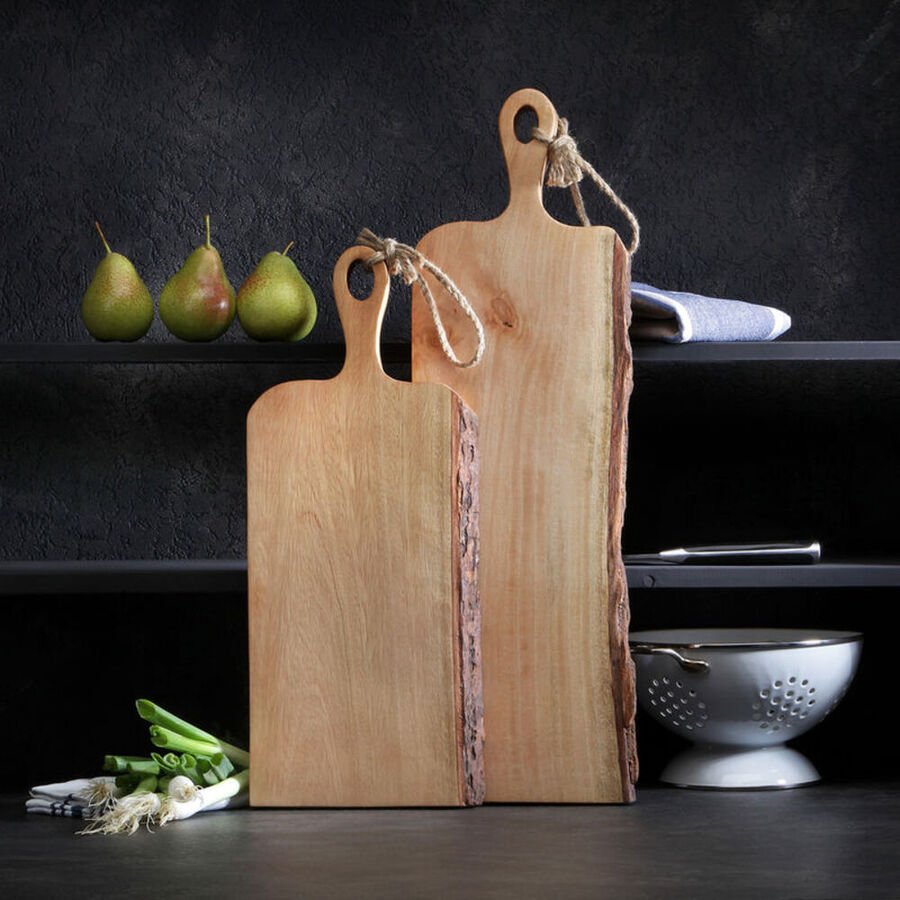 Planche  dcouper et de service dcorative en bois de manguier avec corce