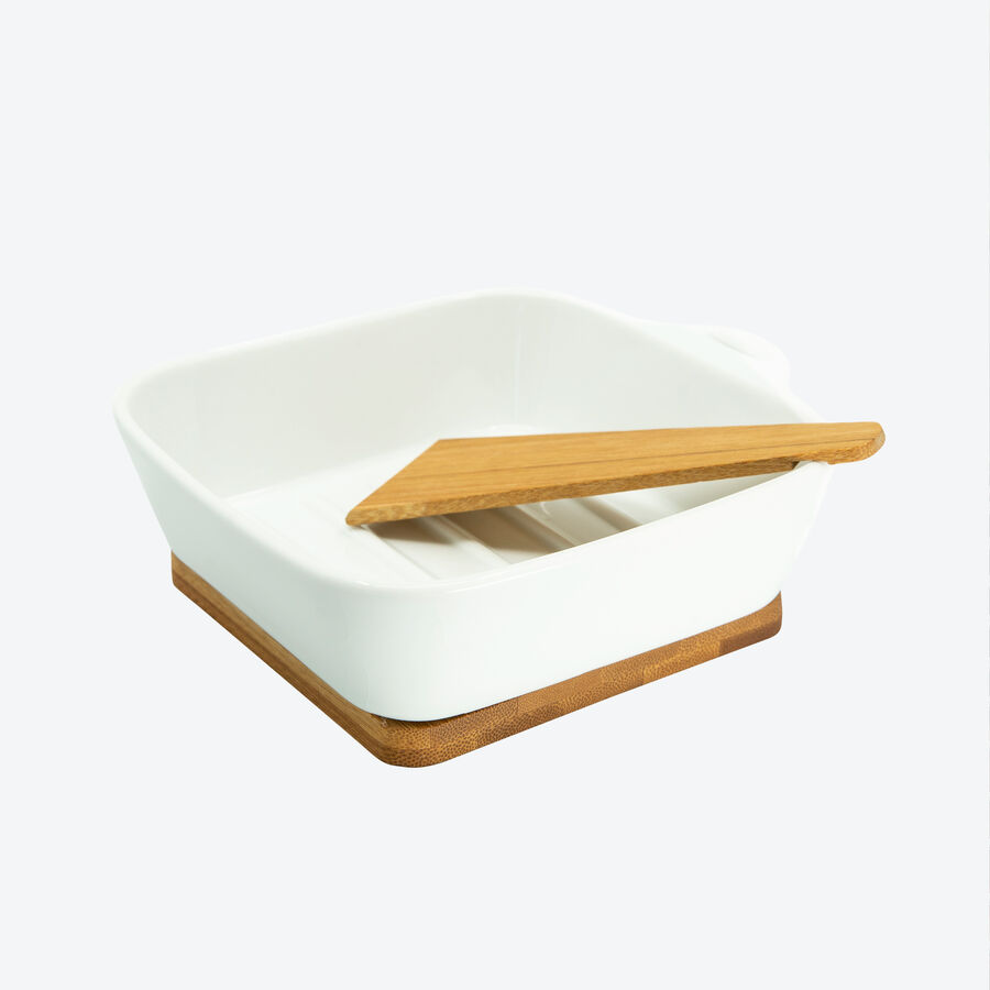 Polon  gril en cramique avec plateau de service en bois assorti
