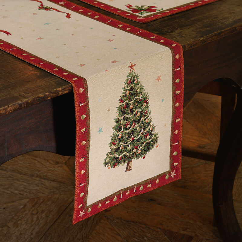 Sets et chemins de table somptueux pour Noël, en tapisserie des Gobelins