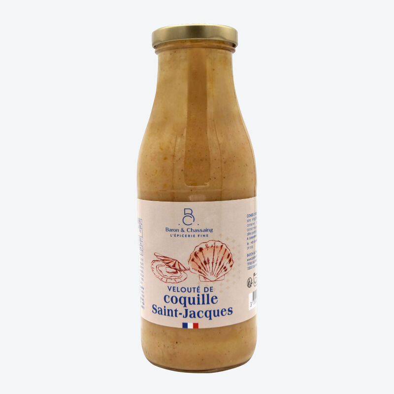 Spécialité de Bretagne : velouté de coquilles Saint-Jacques et de langoustines, Soupe de France, soupe de poisson