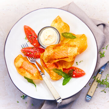 Image du produit pour ' Fish & chips  de luxe avec aoli, tomates au four, sauge'