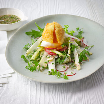 Image du produit pour '  Salade crue d'asperges avec de l'Agrimetto et oeuf frit'