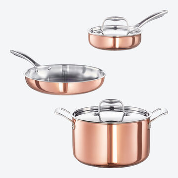 Image du produit pour 'Batterie de cuisine en cuivre  5 couches : lot de 3 pices'