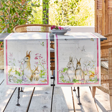 Image du produit pour 'Chemin de table : linge de table florentin en lin avec motif de lapin'