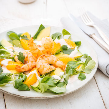 Image du produit pour 'Crevettes sur salade  l'avocat et  l'orange'