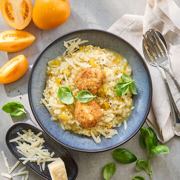 Image du produit pour 'Risotto aux tomates jaunes avec mozzarella croustillante'