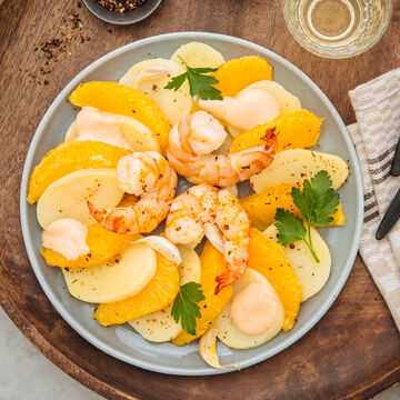 Image du produit pour 'Salade de pommes de terre  l'orange, langoustines et sauce cocktail'