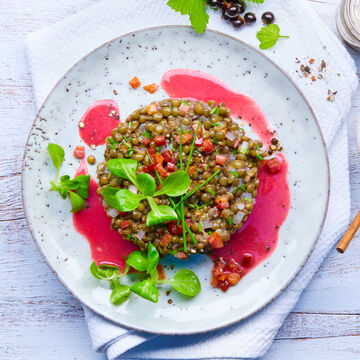 Image du produit pour 'Salade tide de lentilles et de lardons, vinaigrette  la pulpe de cassis'