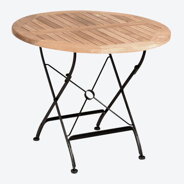 Image du produit pour 'Table ronde de jardin pliable en fer rsistant aux intempries et en teck'