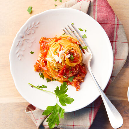 Image du produit pour '  Bucatini all'amatriciana (ptes italiennes au guanciale)'