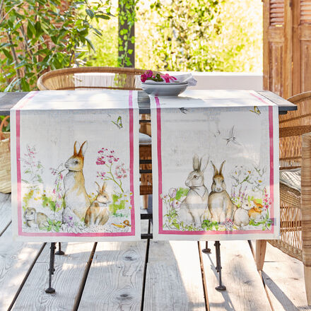 Image du produit pour 'Chemin de table : linge de table florentin en lin avec motif de lapin'