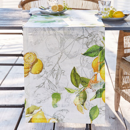 Image du produit pour 'Chemin de table : linge de table toscan en lin au motif de citrons mditerranens'