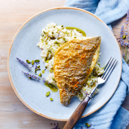 Image du produit pour 'Daurade sur risotto aux pistaches  Risotto al pistacchi e orata '