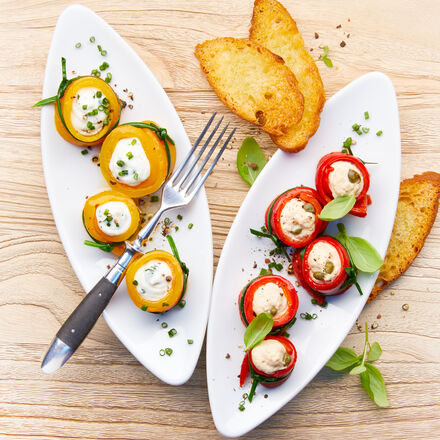 Image du produit pour 'Hors-d'oeuvre Involtini di peperoni  -  Rouleaux de poivrons garnis au fromage de chvre et  la crme de thon'