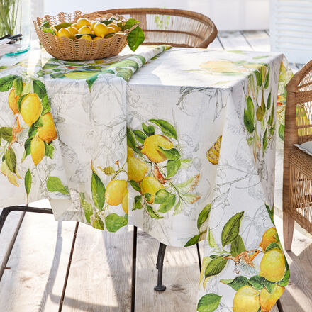 Image du produit pour 'Nappe en lin : linge de table toscan au motif de citrons mditerranens'
