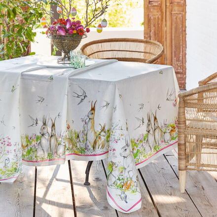 Image du produit pour 'Nappe : linge de table florentin en lin avec motif de lapin'