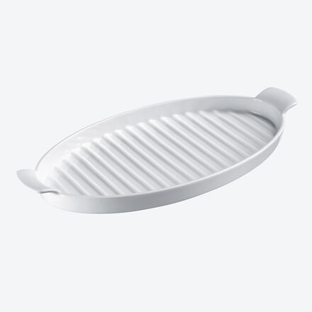 Image du produit pour 'Plat en porcelaine  fond rainur pour servir asperges, poisson & lgumes'