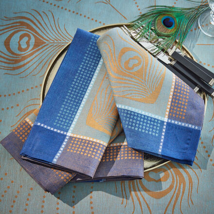 Image du produit pour 'Serviettes - Linge de table Art dco en lin, Jacquard Franais, motif plumes de paon'