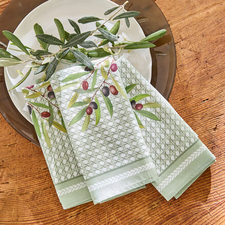 Image du produit pour 'Serviettes : linge de table mditerranen au motif d'olives avec traitement anti-taches'